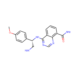 COc1ccc([C@@H](CN)Nc2ncnc3c(C(N)=O)cccc23)cc1 ZINC000114345572