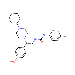 COc1ccc([C@@H](CNC(=O)Nc2ccc(C)cc2)N2CCN(C3CCCCC3)CC2)cc1 ZINC000028520675