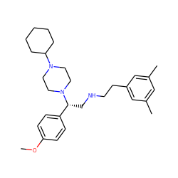 COc1ccc([C@@H](CNCCc2cc(C)cc(C)c2)N2CCN(C3CCCCC3)CC2)cc1 ZINC000028521975