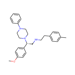 COc1ccc([C@@H](CNCCc2ccc(C)cc2)N2CCN(c3ccccc3)CC2)cc1 ZINC000028523471