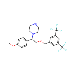 COc1ccc([C@@H](COCc2cc(C(F)(F)F)cc(C(F)(F)F)c2)N2CCNCC2)cc1 ZINC000022926886