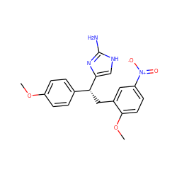 COc1ccc([C@@H](Cc2cc([N+](=O)[O-])ccc2OC)c2c[nH]c(N)n2)cc1 ZINC000040953846