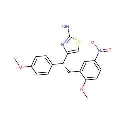 COc1ccc([C@@H](Cc2cc([N+](=O)[O-])ccc2OC)c2csc(N)n2)cc1 ZINC000040880709