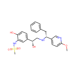 COc1ccc([C@@H](Cc2ccccc2)NC[C@H](O)c2ccc(O)c(NS(C)(=O)=O)c2)cn1 ZINC000026827081