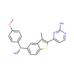 COc1ccc([C@@H](N)c2ccc3sc(-c4ccnc(N)n4)c(C)c3c2)cc1 ZINC000049045247