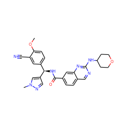 COc1ccc([C@@H](NC(=O)c2ccc3cnc(NC4CCOCC4)nc3c2)c2cnn(C)c2)cc1C#N ZINC000205063981