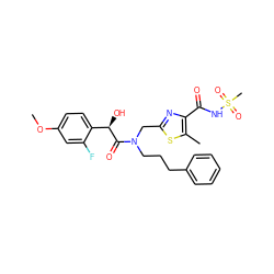 COc1ccc([C@@H](O)C(=O)N(CCCc2ccccc2)Cc2nc(C(=O)NS(C)(=O)=O)c(C)s2)c(F)c1 ZINC000142704903