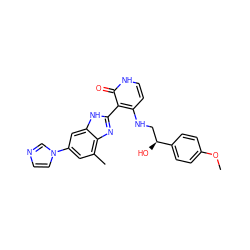 COc1ccc([C@@H](O)CNc2cc[nH]c(=O)c2-c2nc3c(C)cc(-n4ccnc4)cc3[nH]2)cc1 ZINC000028703554