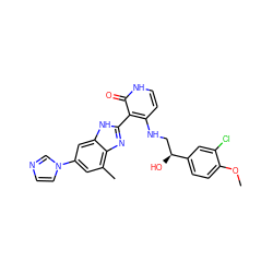 COc1ccc([C@@H](O)CNc2cc[nH]c(=O)c2-c2nc3c(C)cc(-n4ccnc4)cc3[nH]2)cc1Cl ZINC000028703572