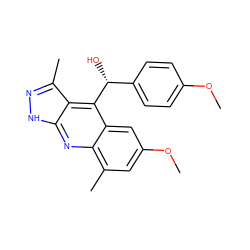 COc1ccc([C@@H](O)c2c3cc(OC)cc(C)c3nc3[nH]nc(C)c23)cc1 ZINC000073199088