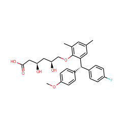 COc1ccc([C@@H](c2ccc(F)cc2)c2cc(C)cc(C)c2OC[C@@H](O)C[C@@H](O)CC(=O)O)cc1 ZINC000013824674