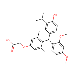 COc1ccc([C@@H](c2ccc(O)c(C(C)C)c2)c2c(C)cc(OCC(=O)O)cc2C)c(OC)c1 ZINC000026718487