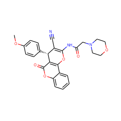 COc1ccc([C@@H]2C(C#N)=C(NC(=O)CN3CCOCC3)Oc3c2c(=O)oc2ccccc32)cc1 ZINC001772624031