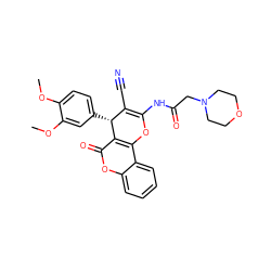 COc1ccc([C@@H]2C(C#N)=C(NC(=O)CN3CCOCC3)Oc3c2c(=O)oc2ccccc32)cc1OC ZINC001772587641