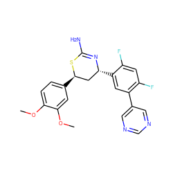 COc1ccc([C@@H]2C[C@@H](c3cc(-c4cncnc4)c(F)cc3F)N=C(N)S2)cc1OC ZINC000219675631