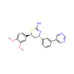 COc1ccc([C@@H]2C[C@@H](c3cccc(-c4cncnc4)c3)N=C(N)S2)cc1OC ZINC000221395037