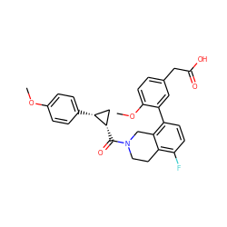 COc1ccc([C@@H]2C[C@@H]2C(=O)N2CCc3c(F)ccc(-c4cc(CC(=O)O)ccc4OC)c3C2)cc1 ZINC000144975066