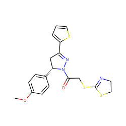 COc1ccc([C@@H]2CC(c3cccs3)=NN2C(=O)CSC2=NCCS2)cc1 ZINC000016953481