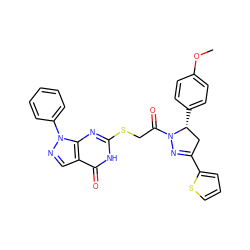 COc1ccc([C@@H]2CC(c3cccs3)=NN2C(=O)CSc2nc3c(cnn3-c3ccccc3)c(=O)[nH]2)cc1 ZINC000008683783