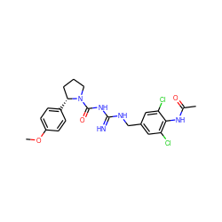 COc1ccc([C@@H]2CCCN2C(=O)NC(=N)NCc2cc(Cl)c(NC(C)=O)c(Cl)c2)cc1 ZINC000473153914