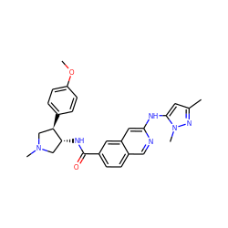 COc1ccc([C@@H]2CN(C)C[C@H]2NC(=O)c2ccc3cnc(Nc4cc(C)nn4C)cc3c2)cc1 ZINC000223013876