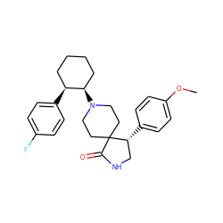 COc1ccc([C@@H]2CNC(=O)C23CCN([C@@H]2CCCC[C@@H]2c2ccc(F)cc2)CC3)cc1 ZINC000038147543