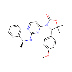 COc1ccc([C@@H]2N(c3ccnc(N[C@@H](C)c4ccccc4)n3)C(=O)OC2(C)C)cc1 ZINC000142120521