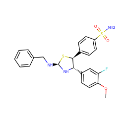 COc1ccc([C@@H]2N[C@@H](NCc3ccccc3)S[C@H]2c2ccc(S(N)(=O)=O)cc2)cc1F ZINC000084708404