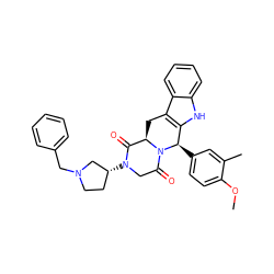 COc1ccc([C@@H]2c3[nH]c4ccccc4c3C[C@@H]3C(=O)N([C@@H]4CCN(Cc5ccccc5)C4)CC(=O)N32)cc1C ZINC000029224177