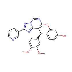 COc1ccc([C@@H]2c3ccc(O)cc3Oc3ncn4nc(-c5cccnc5)nc4c32)cc1OC ZINC000009185144