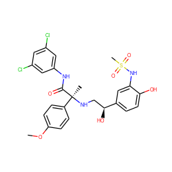 COc1ccc([C@](C)(NC[C@H](O)c2ccc(O)c(NS(C)(=O)=O)c2)C(=O)Nc2cc(Cl)cc(Cl)c2)cc1 ZINC000084541435