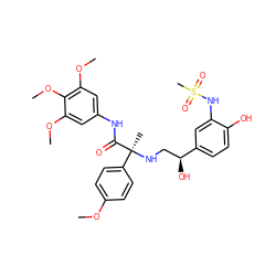 COc1ccc([C@](C)(NC[C@H](O)c2ccc(O)c(NS(C)(=O)=O)c2)C(=O)Nc2cc(OC)c(OC)c(OC)c2)cc1 ZINC000027106680