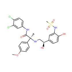 COc1ccc([C@](C)(NC[C@H](O)c2ccc(O)c(NS(C)(=O)=O)c2)C(=O)Nc2ccc(Cl)c(Cl)c2)cc1 ZINC000027106450