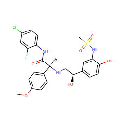 COc1ccc([C@](C)(NC[C@H](O)c2ccc(O)c(NS(C)(=O)=O)c2)C(=O)Nc2ccc(Cl)cc2F)cc1 ZINC000027103574