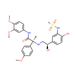 COc1ccc([C@](C)(NC[C@H](O)c2ccc(O)c(NS(C)(=O)=O)c2)C(=O)Nc2ccc(OC)c(OC)c2)cc1 ZINC000027105538