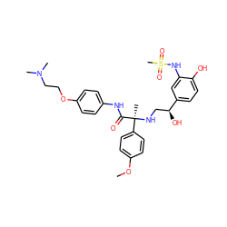 COc1ccc([C@](C)(NC[C@H](O)c2ccc(O)c(NS(C)(=O)=O)c2)C(=O)Nc2ccc(OCCN(C)C)cc2)cc1 ZINC000027107364