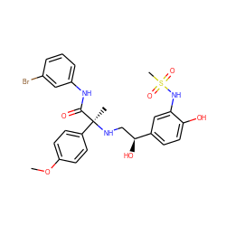 COc1ccc([C@](C)(NC[C@H](O)c2ccc(O)c(NS(C)(=O)=O)c2)C(=O)Nc2cccc(Br)c2)cc1 ZINC000027104442
