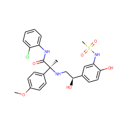 COc1ccc([C@](C)(NC[C@H](O)c2ccc(O)c(NS(C)(=O)=O)c2)C(=O)Nc2ccccc2Cl)cc1 ZINC000027097223