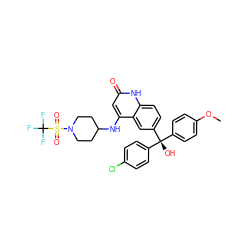 COc1ccc([C@](O)(c2ccc(Cl)cc2)c2ccc3[nH]c(=O)cc(NC4CCN(S(=O)(=O)C(F)(F)F)CC4)c3c2)cc1 ZINC001772575881