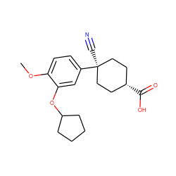 COc1ccc([C@]2(C#N)CC[C@@H](C(=O)O)CC2)cc1OC1CCCC1 ZINC000100042108