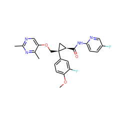 COc1ccc([C@]2(COc3cnc(C)nc3C)C[C@H]2C(=O)Nc2ccc(F)cn2)cc1F ZINC000096283743