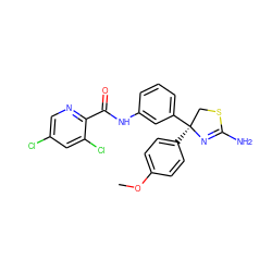 COc1ccc([C@]2(c3cccc(NC(=O)c4ncc(Cl)cc4Cl)c3)CSC(N)=N2)cc1 ZINC000147045540