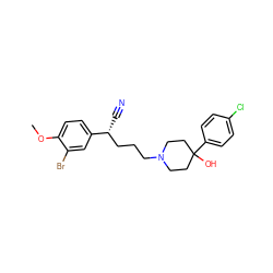 COc1ccc([C@H](C#N)CCCN2CCC(O)(c3ccc(Cl)cc3)CC2)cc1Br ZINC000013802073