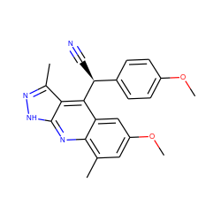 COc1ccc([C@H](C#N)c2c3cc(OC)cc(C)c3nc3[nH]nc(C)c23)cc1 ZINC000073199094