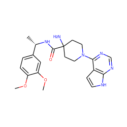 COc1ccc([C@H](C)NC(=O)C2(N)CCN(c3ncnc4[nH]ccc34)CC2)cc1OC ZINC000095581652