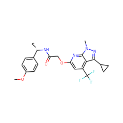 COc1ccc([C@H](C)NC(=O)COc2cc(C(F)(F)F)c3c(C4CC4)nn(C)c3n2)cc1 ZINC000117512798
