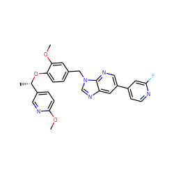 COc1ccc([C@H](C)Oc2ccc(Cn3cnc4cc(-c5ccnc(F)c5)cnc43)cc2OC)cn1 ZINC000473159048