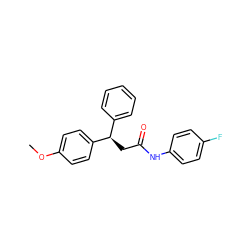 COc1ccc([C@H](CC(=O)Nc2ccc(F)cc2)c2ccccc2)cc1 ZINC000000619789