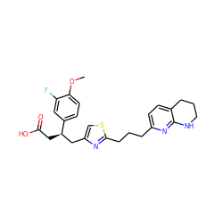 COc1ccc([C@H](CC(=O)O)Cc2csc(CCCc3ccc4c(n3)NCCC4)n2)cc1F ZINC000003962015