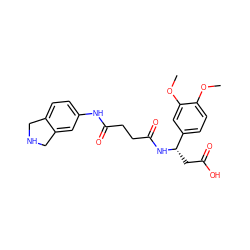 COc1ccc([C@H](CC(=O)O)NC(=O)CCC(=O)Nc2ccc3c(c2)CNC3)cc1OC ZINC000058506694